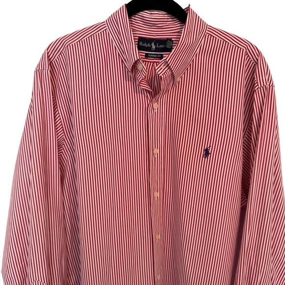 Ralph Lauren Men's Classic Fit Striped Poplin Shirt Red White Size 16/32-33 - Picture 3 of 9